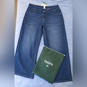 HALARA Women's Wide Leg Flare Jeans - Dark Blue
